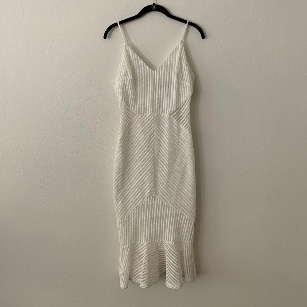 Lulus Your Year White Ribbed Bodycon Trumpet Midi Dress Bridal Rehearsal - Picture 4 of 4